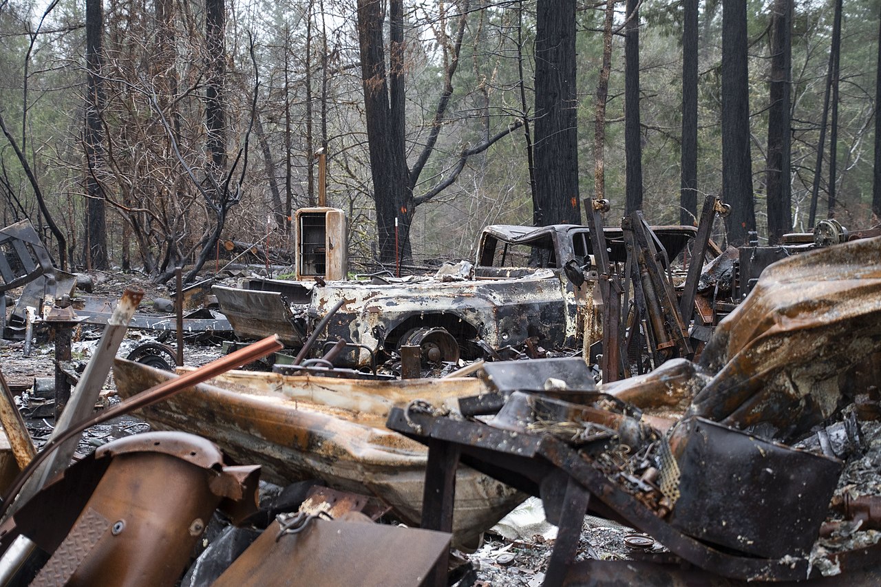 Ash and debris from a property destroyed by the 2020 Labor Day weekend wildfires. (Photo Credit: Oregon Department of Transportation. This file is licensed under the Creative Commons Attribution 2.0 Generic license)