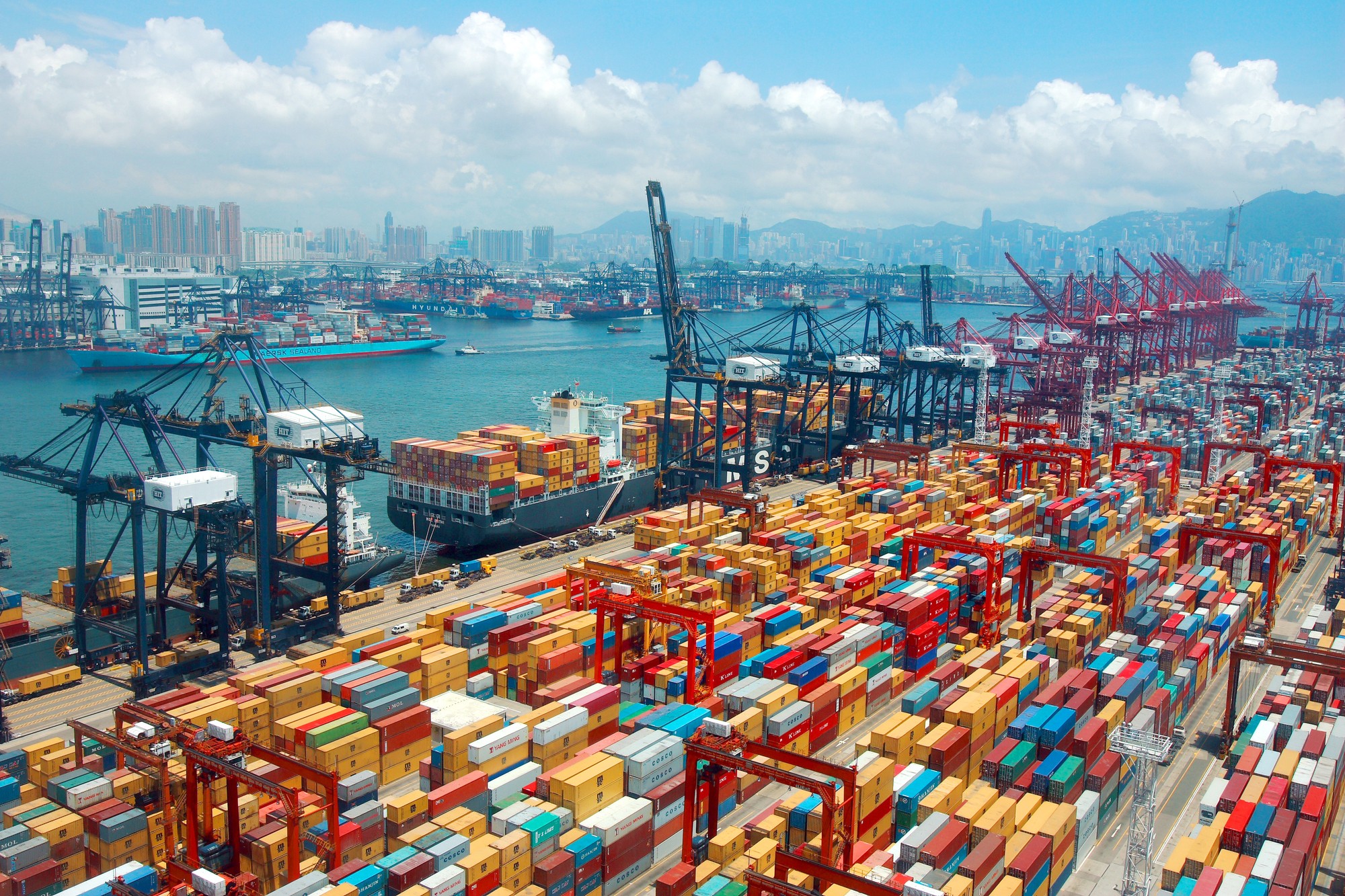 Stacks of containers are pictured at Kwai Chung Container Terminal in Hong Kong. (Photo Credit: ChinaImages)