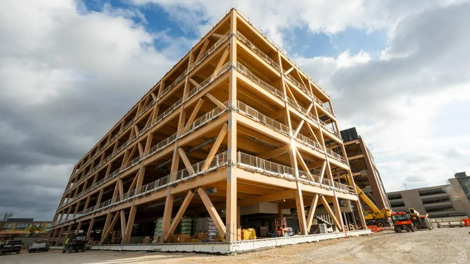 A full view of the Walmart ‘Home Office’ under construction – in total more than 1.5 million cubic feet of timber were used in the construction of the new campus. (Photo Credit: Walmart)