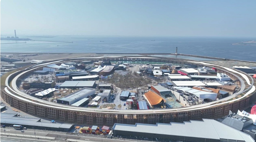 The organisers of the World Expo have released new images showcasing the $240m Giant Ring - now the world's largest timber structure ever designed. (Photo Credit: Osaka Kansai Media Images)