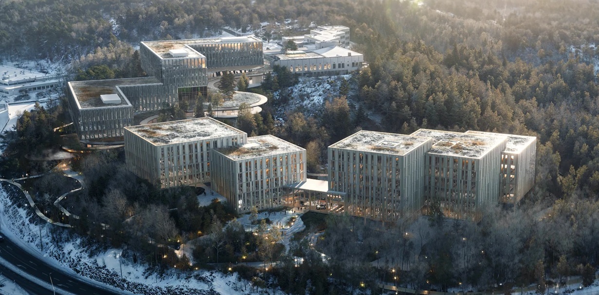 Wood Central understands that the first of five cubes will be built out of a hybrid steel-and-glulam superstructure. (Photo Credit: Volvo Cars)